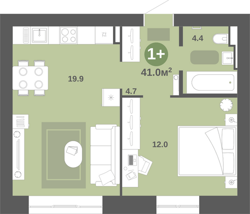 Продажа 1-комнатной квартиры 41 м², 2/9 этаж