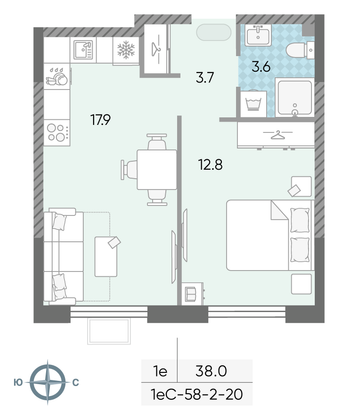 Продажа 1-комнатной квартиры 38 м², 15/24 этаж