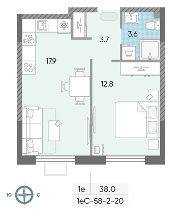 Продажа 1-комнатной квартиры 38 м², 5/24 этаж
