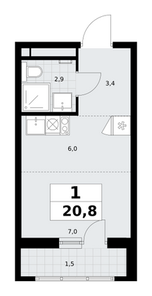 20,8 м², 1-комн. квартира, 9/9 этаж