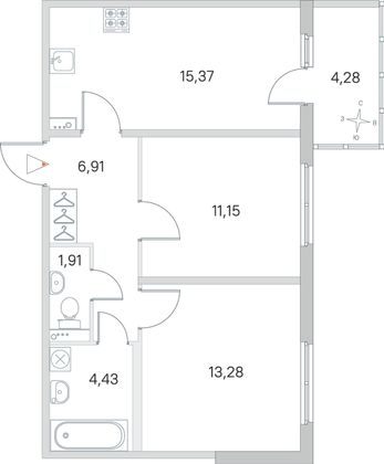 Продажа 2-комнатной квартиры 54,3 м², 1/4 этаж
