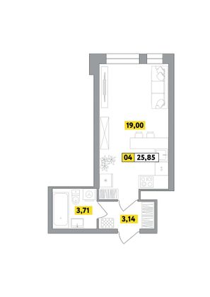 Продажа квартиры-студии 25,9 м², 3 этаж