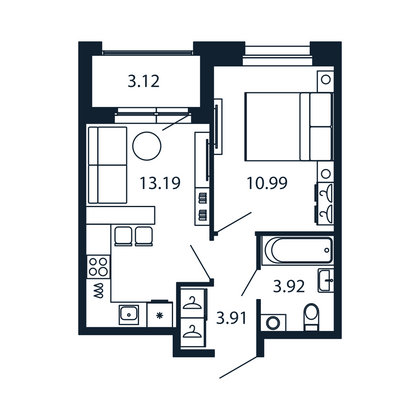 Продажа 1-комнатной квартиры 33,6 м², 2/12 этаж
