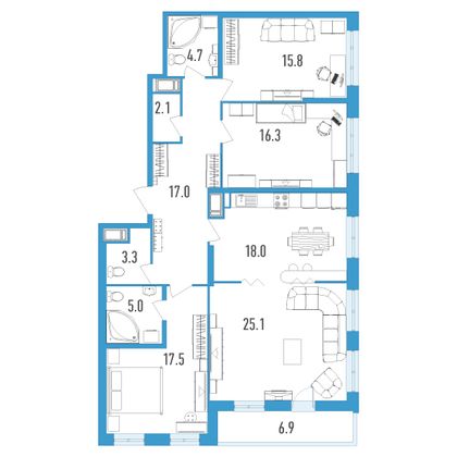 Продажа 4-комнатной квартиры 128,3 м², 4/18 этаж