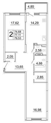 79,8 м², 2-комн. квартира, 20/27 этаж