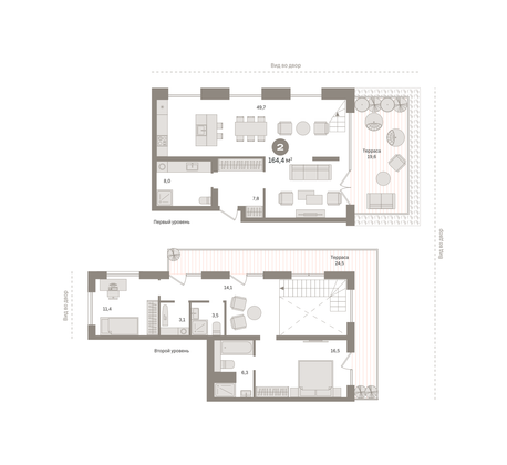 164,4 м², 2-комн. квартира, 1/7 этаж