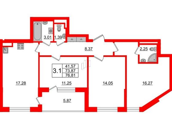 Продажа 3-комнатной квартиры 73,9 м², 2/4 этаж