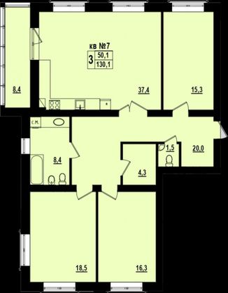 Продажа 3-комнатной квартиры 130 м², 2/4 этаж