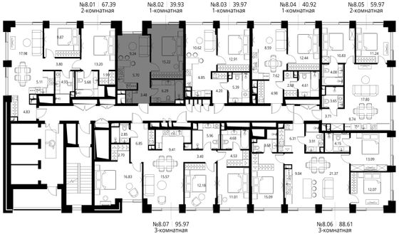 Продажа 1-комнатной квартиры 39,9 м², 8/27 этаж