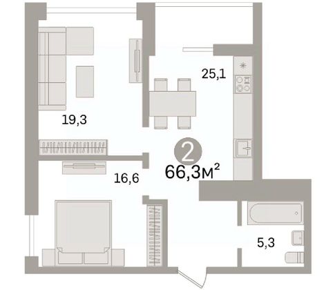 Продажа 2-комнатной квартиры 66,3 м², 13/25 этаж