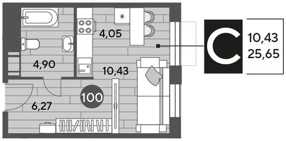 Продажа квартиры-студии 25,6 м², 4/10 этаж