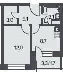 Продажа 1-комнатной квартиры 33,6 м², 6/25 этаж