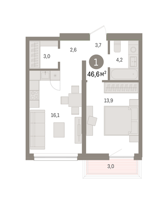Продажа 1-комнатной квартиры 49 м², 4/6 этаж