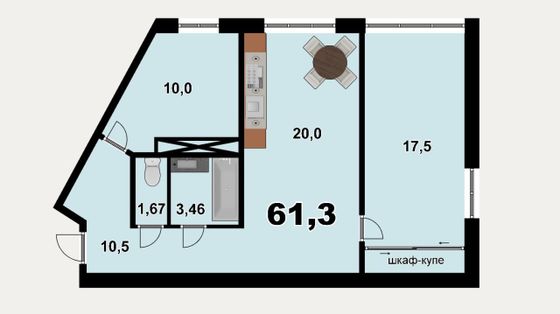 Продажа 2-комнатной квартиры 61,3 м², 9/25 этаж