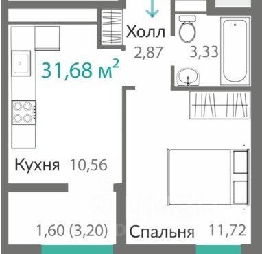 Продажа 1-комнатной квартиры 31,6 м², 9/9 этаж