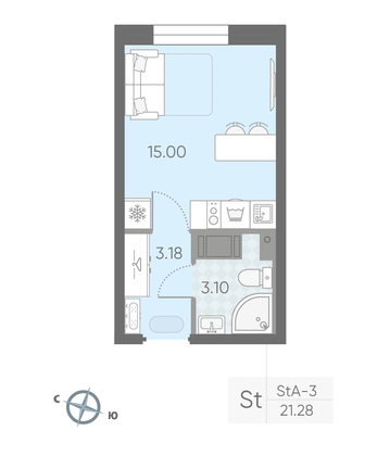 Продажа квартиры-студии 21,3 м², 25/25 этаж