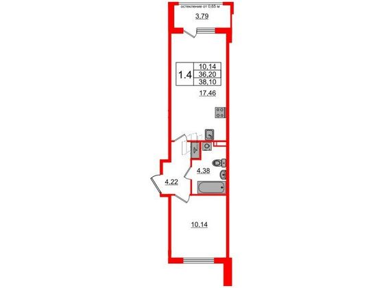 Продажа 1-комнатной квартиры 36,2 м², 2/4 этаж