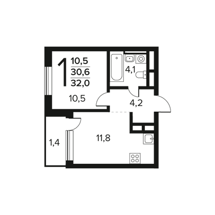 Продажа 1-комнатной квартиры 32 м², 3/11 этаж