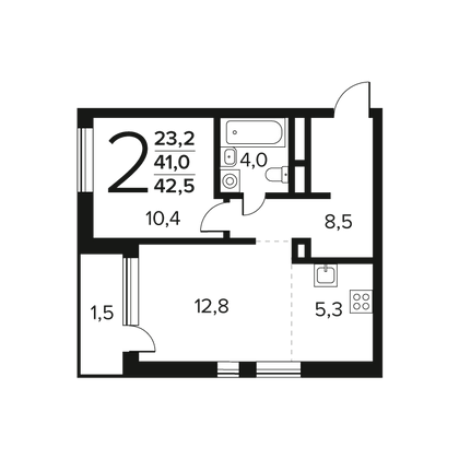 Продажа 2-комнатной квартиры 42,5 м², 14/14 этаж