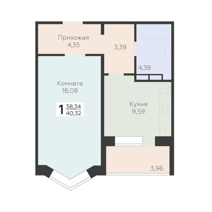 Продажа 1-комнатной квартиры 40,3 м², 11/17 этаж