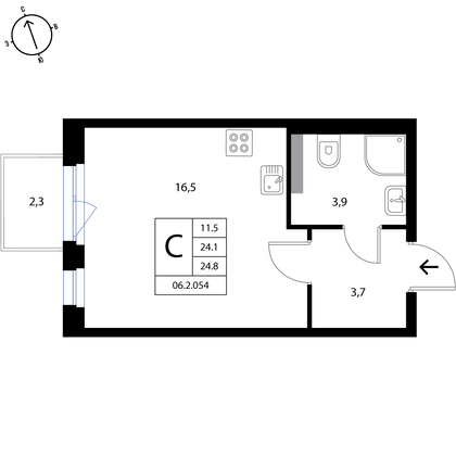 Продажа квартиры-студии 24,8 м², 2/3 этаж