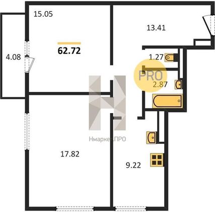 Продажа 2-комнатной квартиры 62,7 м², 24/27 этаж