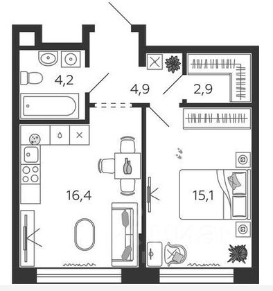 Продажа 1-комнатной квартиры 43,5 м², 3/14 этаж