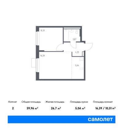 40 м², 1-комн. квартира, 2/9 этаж