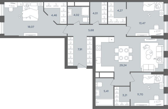 Продажа 4-комнатной квартиры 111,4 м², 6/41 этаж