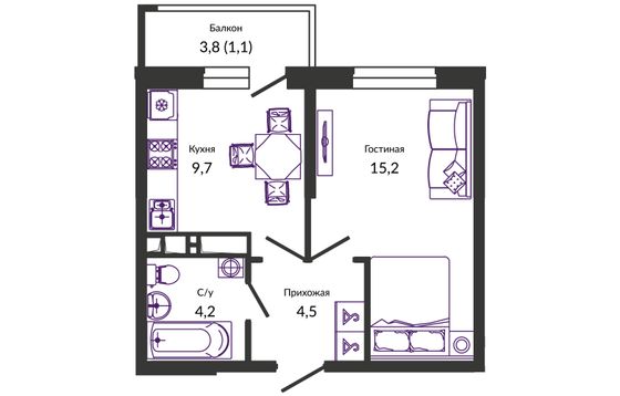 34,8 м², 1-комн. квартира, 2/24 этаж