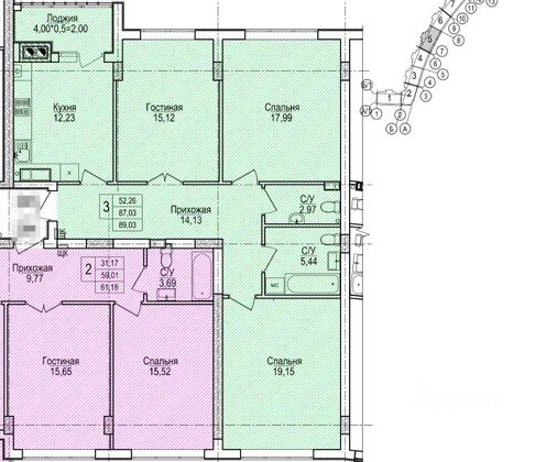 Продажа 3-комнатной квартиры 87,3 м², 12/16 этаж