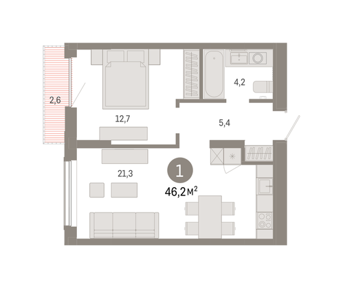 Продажа 1-комнатной квартиры 46,2 м², 16/17 этаж