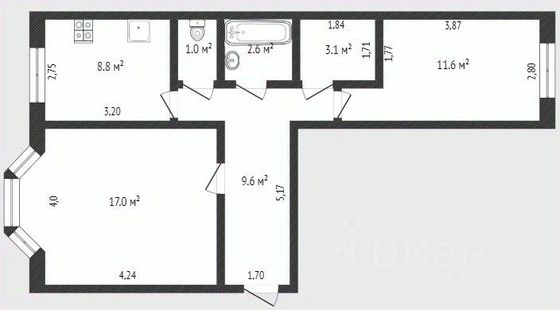 Продажа 2-комнатной квартиры 56,9 м², 1/5 этаж