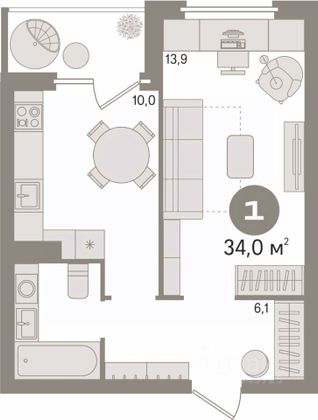 Продажа 1-комнатной квартиры 34 м², 4/8 этаж