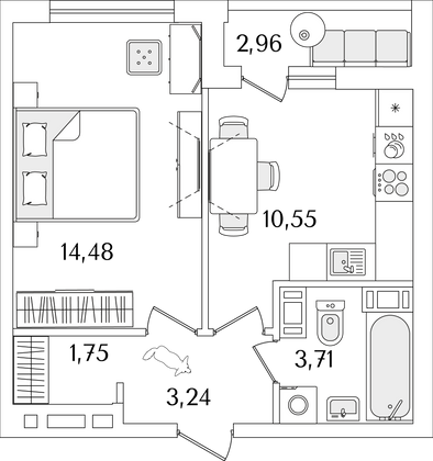 35,2 м², 1-комн. квартира, 13/17 этаж