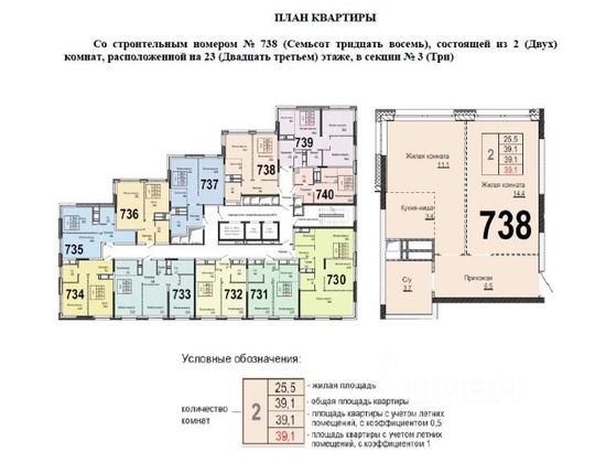 Продажа 2-комнатной квартиры 39,3 м², 23/24 этаж