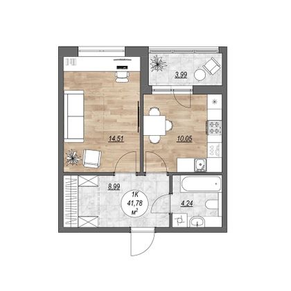 Продажа 1-комнатной квартиры 41,8 м², 2/10 этаж