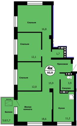 Продажа 4-комнатной квартиры 96,5 м², 5/15 этаж