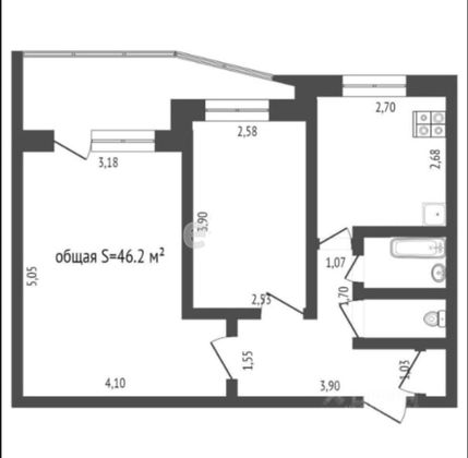 Продажа 2-комнатной квартиры 45,1 м², 4/9 этаж