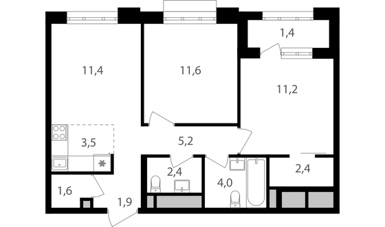 Продажа 3-комнатной квартиры 56,6 м², 12/20 этаж