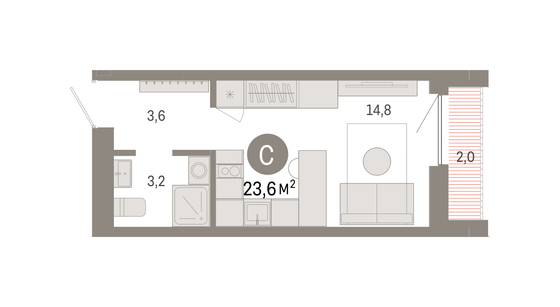 Продажа квартиры-студии 23,5 м², 12/15 этаж