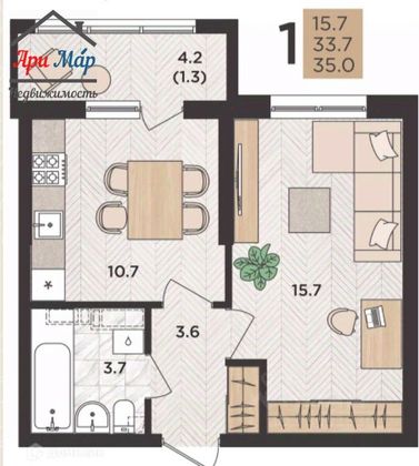 Продажа 1-комнатной квартиры 33 м², 8/24 этаж