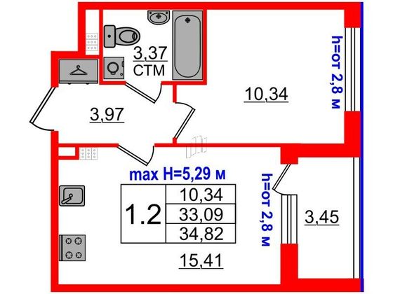 Продажа 1-комнатной квартиры 33,1 м², 4/4 этаж