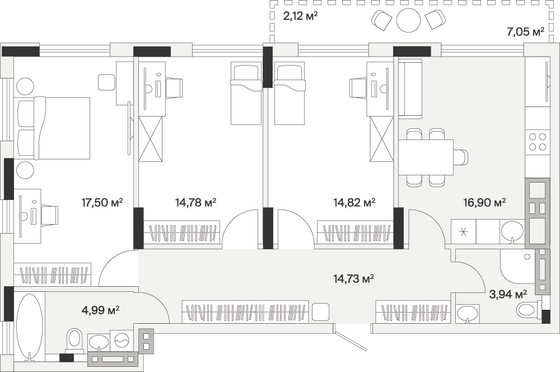 Продажа 3-комнатной квартиры 89,8 м², 7/7 этаж