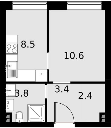28,7 м², 1-комн. квартира, 4/28 этаж