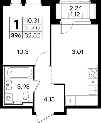 32,5 м², 1-комн. квартира, 3/9 этаж