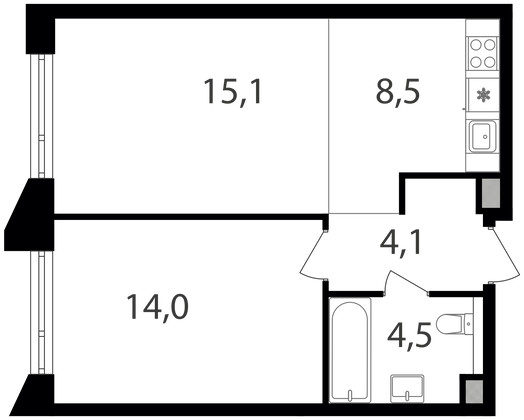 Продажа 1-комнатной квартиры 46,2 м², 15/15 этаж