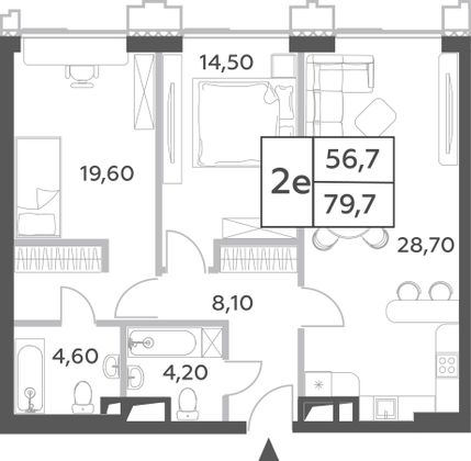 79,7 м², 3-комн. квартира, 41/52 этаж