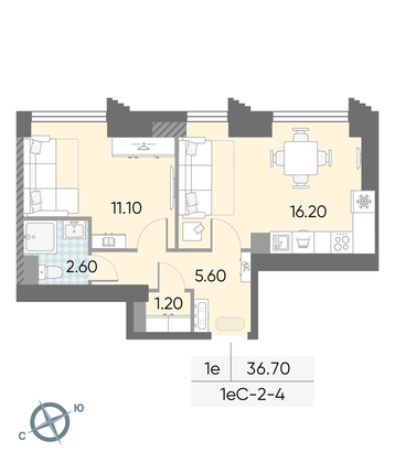 Продажа 1-комнатной квартиры 36,7 м², 4/58 этаж