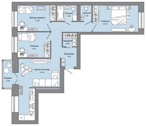 80 м², 4-комн. квартира, 7/8 этаж